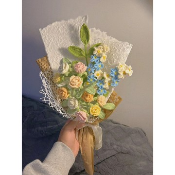 針織花 編織花 手作花束 diy 玫瑰花束編織DIY材料包 手工鉤針材料包 毛線鉤針花手作材料包