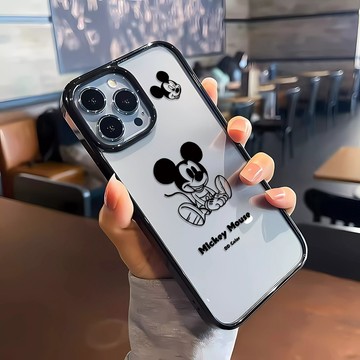 可愛米奇 蘋果手機殼 亞克力背板 iPhone16 卡通手機殼 15 14 13 12 11Pro Max 防摔保護殼