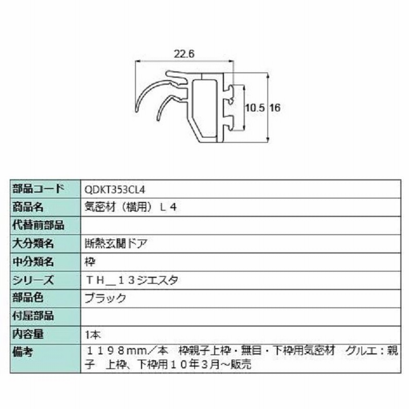 気密材 横用 L4 L 1 198mm 1本入 部品色 ブラック Qdkt353cl4 交換用 部品 Lixil リクシル Tostem トステム 通販 Lineポイント最大0 5 Get Lineショッピング