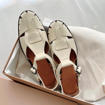 復古編織鏤空羅馬涼鞋女夏小眾設計低跟手工2025新款粗跟真皮