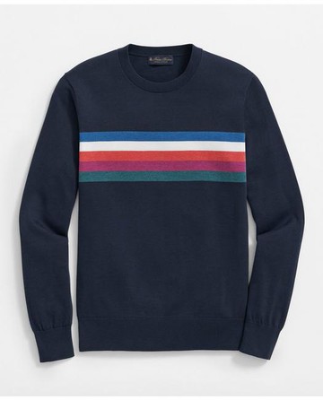 Brooks Brothers Men's Striped Sweater In Supima Cotton | Navy | Size 2XL