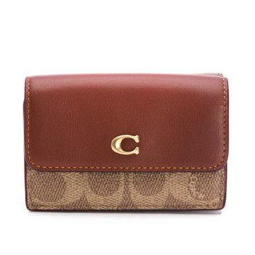 【COACH】專櫃款LOGO三折短夾(紅棕/焦糖)