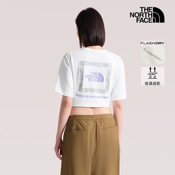 The North Face北面男女款白色FLASHDRY速乾背面印花短袖T恤｜8GXDFN4 排汗衫