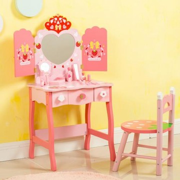 新品廠家兒童仿真木制梳妝臺公主化妝品臺桌過家家女孩玩具