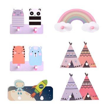 北歐 ins風組裝款木塑板卡通衣帽掛 家居辦公門口臥室衣帽架壁掛