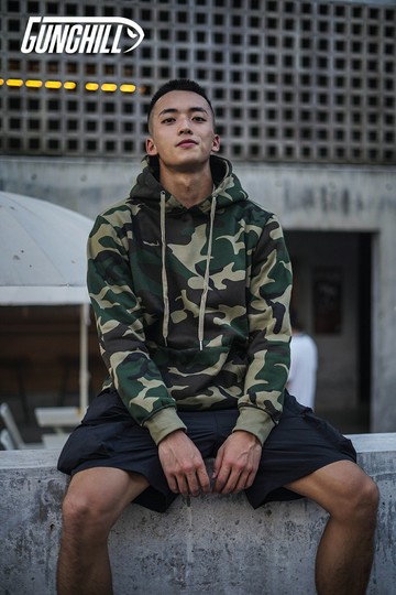 GUNCHILL軍事風復古連帽迷彩衛衣情侶街頭加絨加厚原創寬松帽衫潮