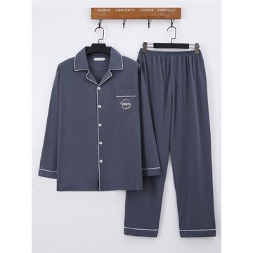 棉質睡衣春秋季長袖純棉新款薄開衫男士兩件套裝中老年爸爸家居服