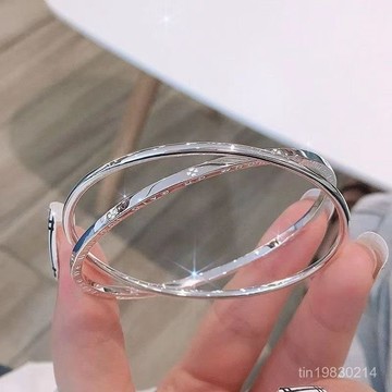 🔥限時下殺🔥香港正品足銀999純銀雙圈手鐲足銀鐲子防過敏抗氧化可水洗不掉色 女生手錬 純銀手錬 手錬女 女手環 閉口手環