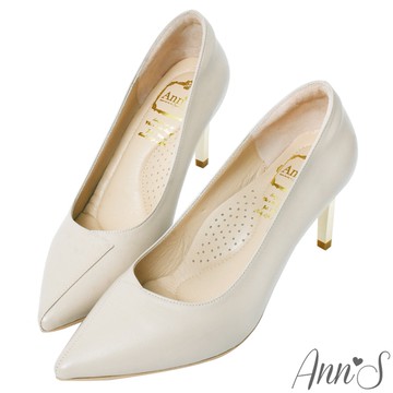 Ann’S嚮往的女人味-層次拼接柔軟小羊皮電鍍細跟尖頭高跟鞋7.5cm-米白