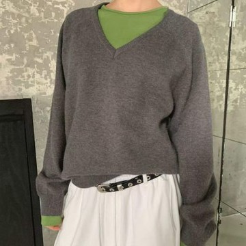 正韓女上衣 V領長袖針織衫FOM1155-創翊韓都