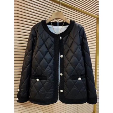 2025秋冬新款大碼胖MM氣質顯瘦單排扣時尚歐貨拼接小香風棉服外套