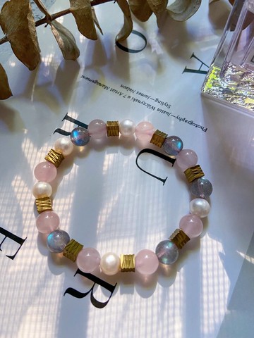 粉水晶//珍珠//拉長石//黃銅