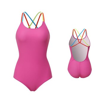 Amber雙層多色肩帶三角連體競技泳衣女士專業運動訓練泳裝無胸墊