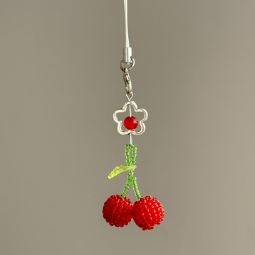 『百貨屋二號』簡約可愛櫻桃手機掛件手工串珠精致包掛鑰匙扣零錢包耳機包掛鏈
