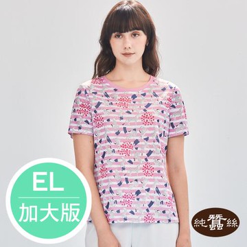 【岱妮蠶絲】圓領女短袖鳳眼蠶絲上衣國民T-甜心豹紋／EL加大尺碼(UWL3BA03)