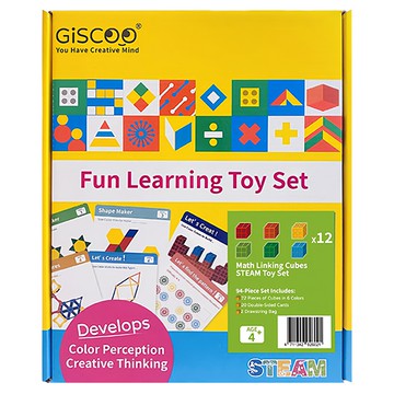 GiSCOO 聚思庫 STEAM系列 麥斯大方塊 益智教具組 4cm彩色大方塊 20張全英文雙面圖卡 訓練手部抓握肌力 培養學齡前專注力、創造力  1組