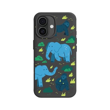 iPhone 16 SolidX 黑 - RHINOSHIELD X Taipei Zoo - 非洲區插畫（西部低地大猩猩、非洲象）