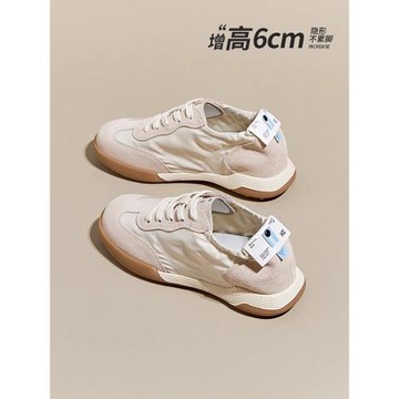 厚底6CM真皮德訓鞋女2026秋冬新款復古小白大碼透氣百搭運動板鞋