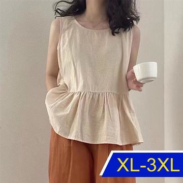 【韓國K.W.】涼爽森系亞麻背心(上衣/亞麻/輕薄)