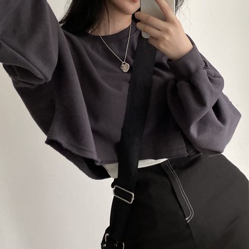 【太妮絲V407】現貨 韓系 泡泡袖短版大學T 燈籠袖 蓬蓬袖 不規則 抽鬚 ch