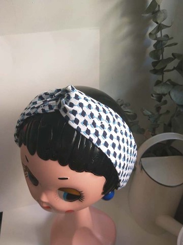 交叉髮帶-細版鬆緊-美好生活(藍)