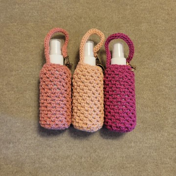 純棉手工鉤織酒精噴瓶套 粉色系 附瓶子