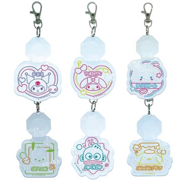小禮堂 Sanrio 三麗鷗 透明壓克力鑰匙圈 (大臉霓虹燈) 美樂蒂 酷洛米 布丁狗