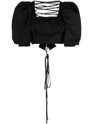 ANOUKI - cropped lace-up blouse - women - Cotton - L - Black