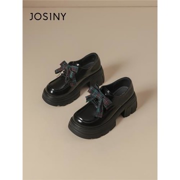 卓詩尼厚底小皮鞋女2025秋季新款百搭單鞋英倫風圓頭粗跟法式女鞋