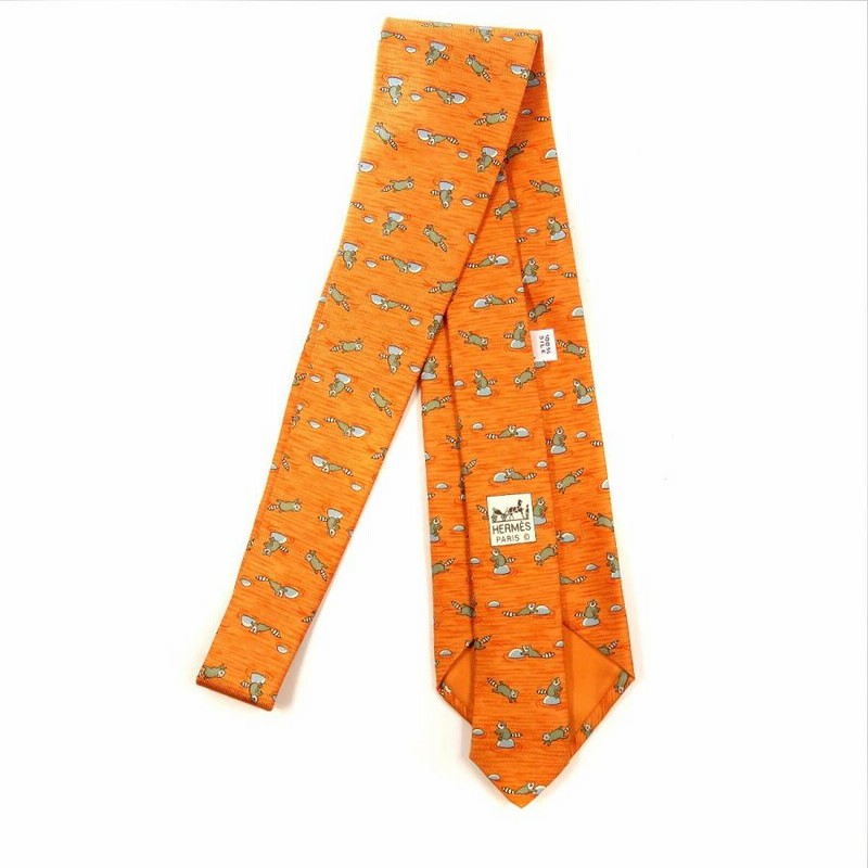 HERMES【エルメス】 アライグマ柄 ネクタイ シルク メンズ