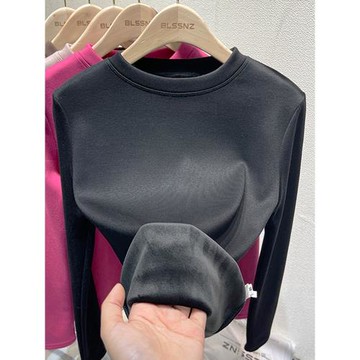 歐貨加絨打底衫女秋冬內搭加厚2024新款洋氣保暖上衣磨毛長袖t恤