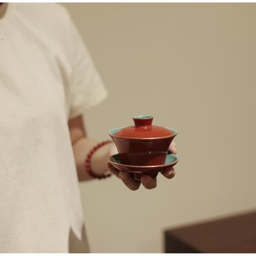 (免運)|亦宋書院|《故宮紅》敬茶三才蓋碗 紅色茶具婚禮長輩 婚慶宮廷風