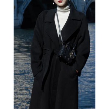 黑色雙面羊絨大衣女式2025秋冬新款長款過膝雙面呢高級感毛呢外套