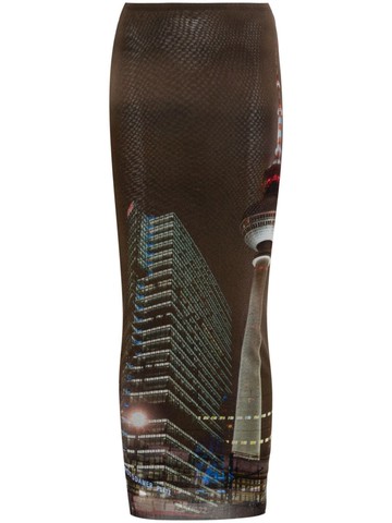 Jean Paul Gaultier - mesh printed maxi skirt - women - Polyamide - M - Brown