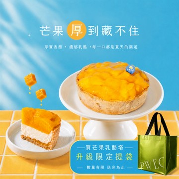 快速出貨⚡1+1獨家組合-贈限定提袋！６吋〖水母吃乳酪〗芒果乳酪塔 (8切) 芒果季