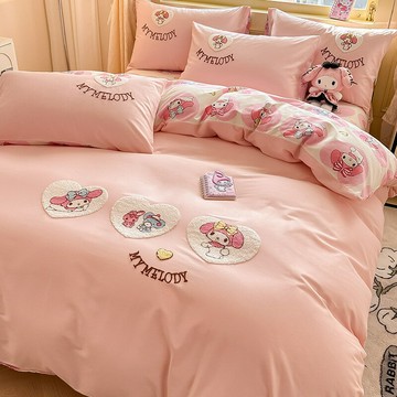 床包組 三件組 四件組  床單被套枕套床包 家用寢具庫洛床上兒童色美樂蒂三件套床品女孩米粉四件套床單被套純棉全棉