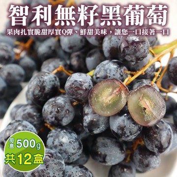 果物樂園-智利空運黑無籽葡萄(約500g/盒)x12盒