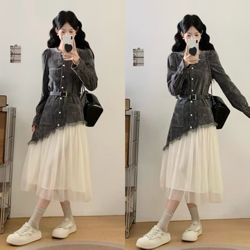 實拍～小香風絲絨洋裝女新款女裝高級名媛法式氣質收腰長裙子