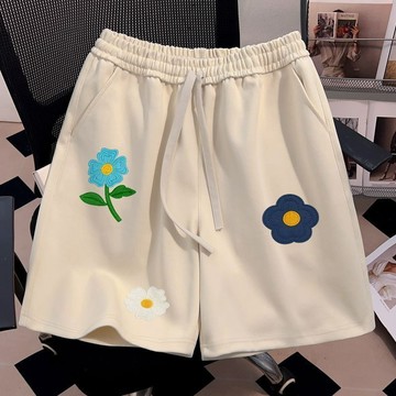 【臺灣出貨 免運】美式潮牌花朵休閒短褲男女夏季百搭寬鬆運動情侶五分褲