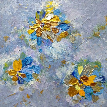 【藍霧之花】法式花卉抽象掛畫 - 30×30 手繪壓克力原作