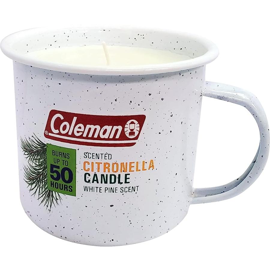 COLEMAN REPELLENTS TIN MUG OUTDOOR CITRONELLA CANDLE RUSTIC OUTDOOR CAMPING CANDLE WITH WHITE PINE SCENT, WHITE