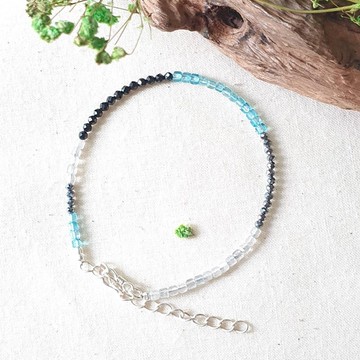 色塊派對 – 藍托帕/鈦赫茲/925銀  簡約(細)手鍊