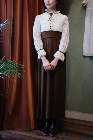 Vintage dress美國制1970s蕾絲連衣裙古著洋裝