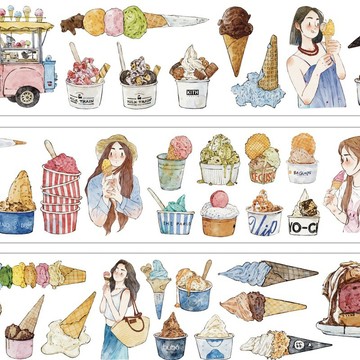 冰淇淋 夏のおやつ アイス gelato PET 和紙膠帶 (kiss-cut)