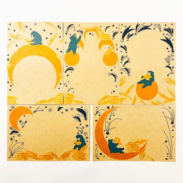 夜讀會 明信片五入組 熊 本 繪本 月 滿月 新月 星 星星 閱讀 信件 動物 流星