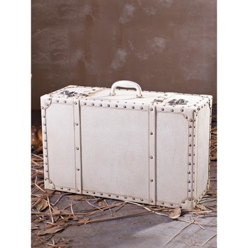 歐式家居復古白色皮箱手提木箱子櫥窗陳列道具軟裝飾大收納帶鎖箱