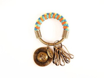 【UNA-優娜手作】 鑰匙圈(小)5.3CM 橘色＋亮黃＋亮藍+湖水綠+魯夫航海帽 手工 編織 腊繩 鐵環 客製化