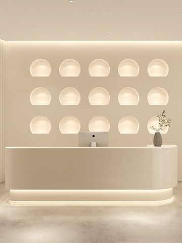 現代簡約牙科弧形烤漆吧臺桌公司前臺口腔醫院接待臺美容院收銀臺