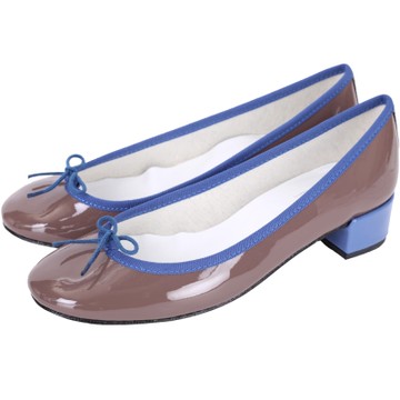 Repetto Camille 漆皮撞色蝴蝶結粗跟鞋(可可/藍)