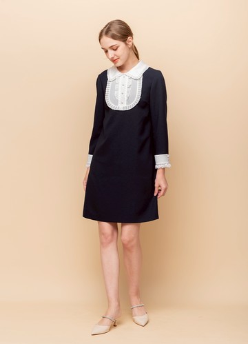 典雅時刻翻領A字雪紡洋裝